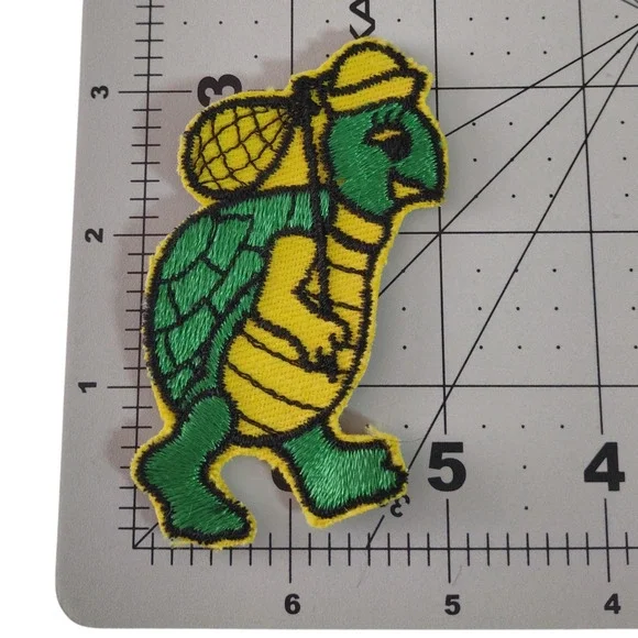 Adorable Green And Yellow Back Packing Turtle Iron On Patch Fashion Accessories - Picture 2 of 3